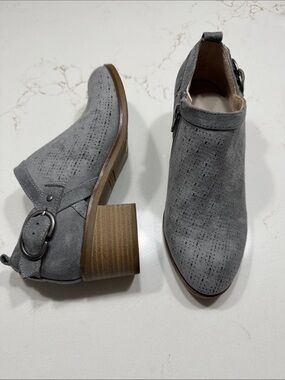 Sonoma Gray Suede Perforated Ankle Bootie with Block Heel